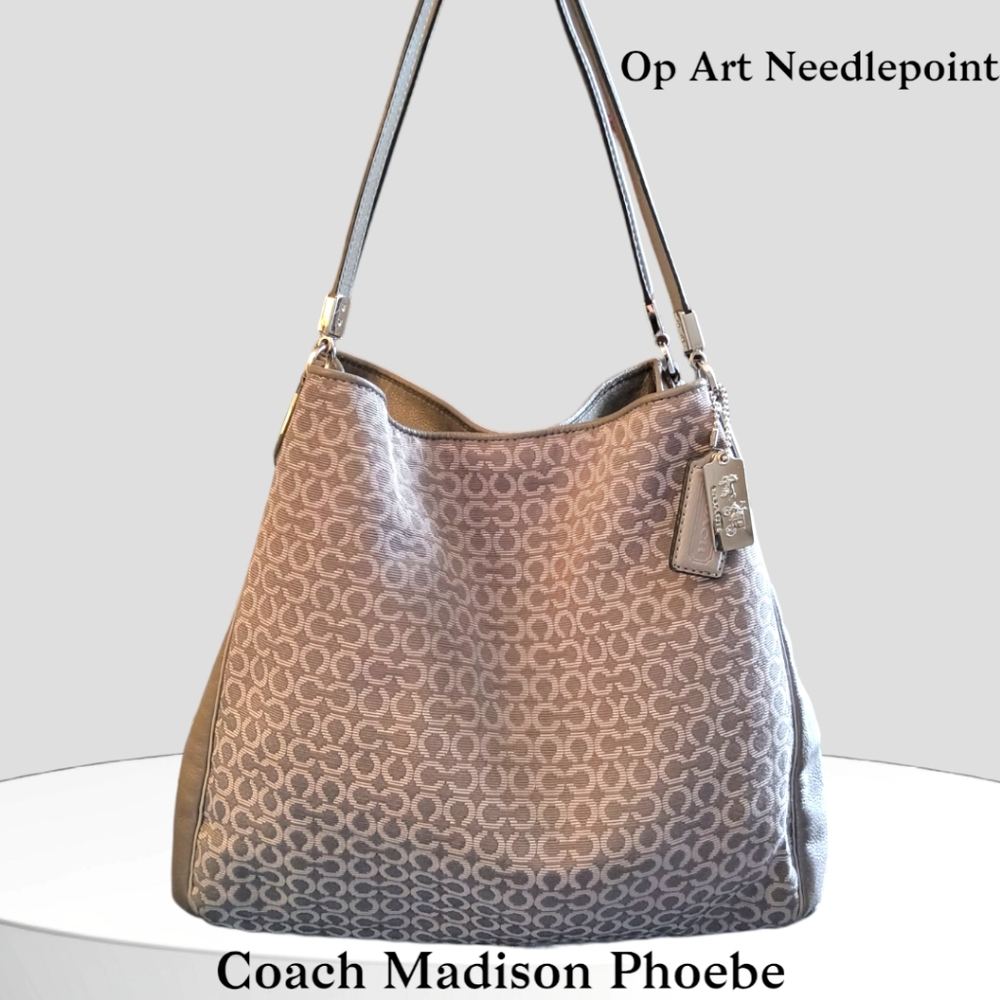 Coach Madison Phoebe Op Art Needlepoint Shoulder Bag - Hobo Style 26281